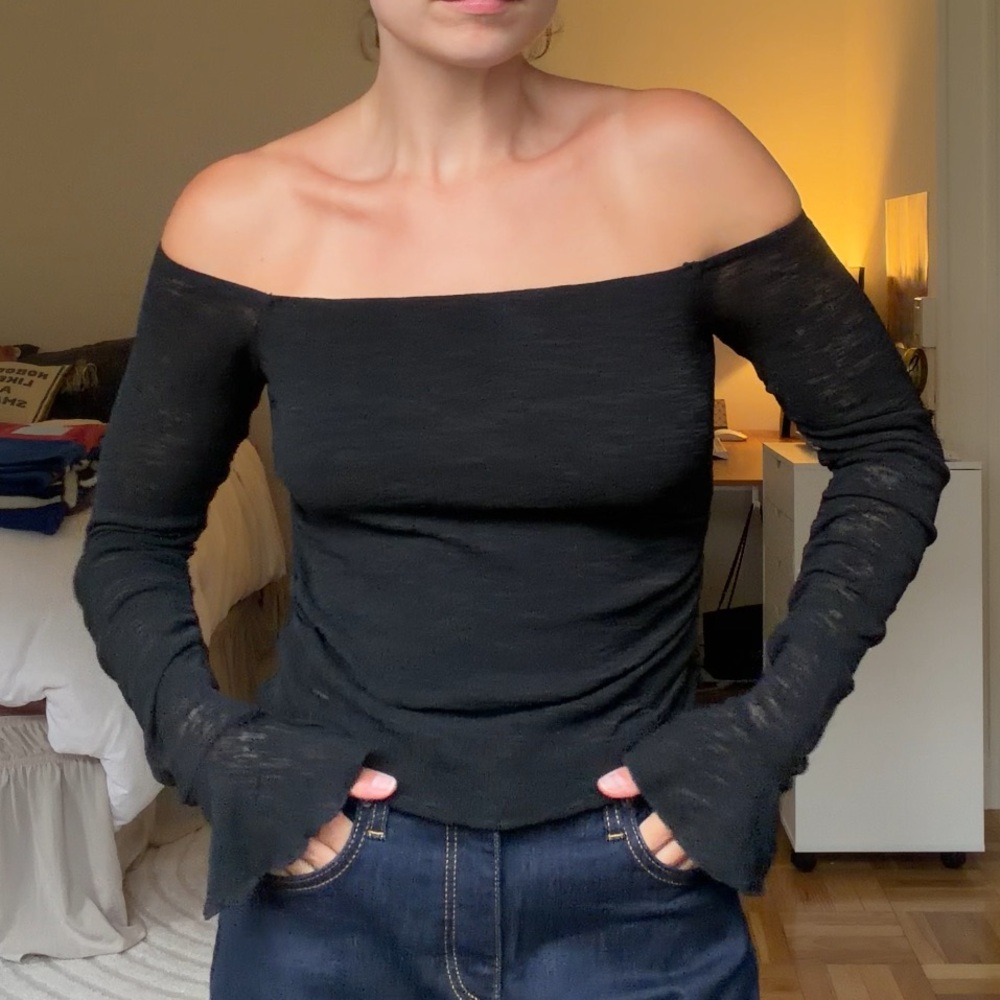 Princess Polly Black Off-Shoulder Long Sleeve Top